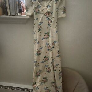 Vintage Cream V-Neck Maxi Gown